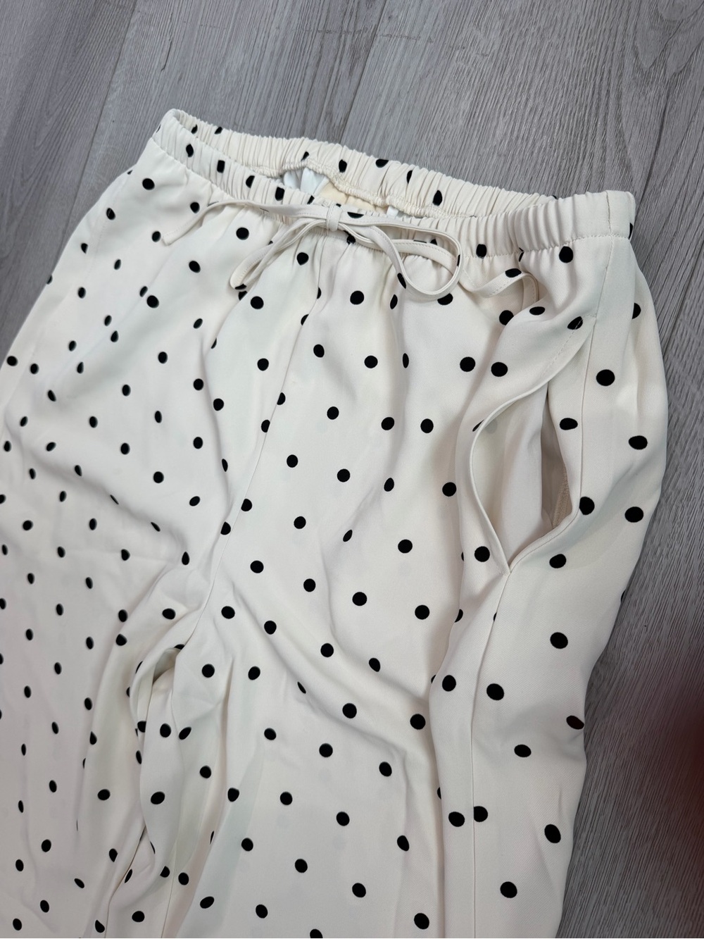 Cream Polka Dot Wide-Leg Women's Pants - Picture 3 of 3